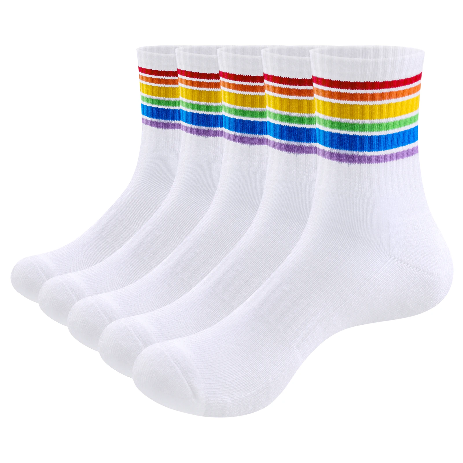 

YUEDGE Crew Socks Striped Rainbow Novelty Cotton Athletic Socks 5 Pairs Casual Multicolored Unisex Matching Socks For Men Women