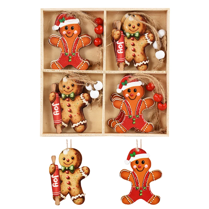 Christmas Wooden Pendant Gingerbread Man Xmas Tree Hanging Home Decora Christmas Party Decorations Navidad New Year 12Pcs