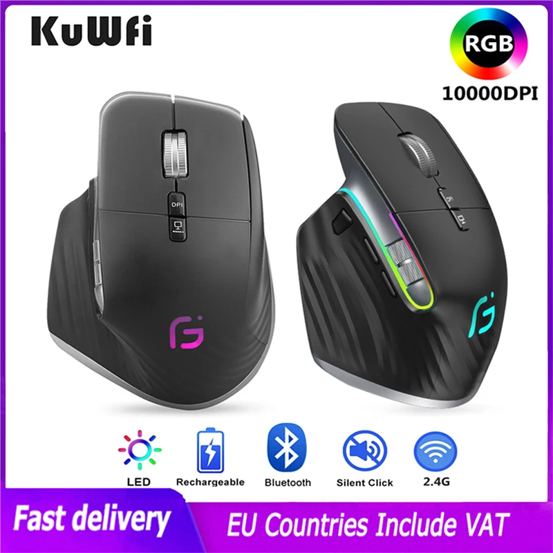Rato sem Fio Bluetooth Rgb Recarregável Mouse Usb Mudo Led Backlight 4000dpi Mouse Ergonômico Gaming Mouse para Computador Portátil Gamer