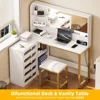 48" Large Dressing Table with 5 Tempered Glass Drawers Vanity Desk Set- L Makeup Vanity with Mirror and Lights 3 Lighting Modes 4