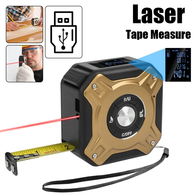 

USB Charging 5M Tape Measure 40M Laser Rangefinder Distance Meter Construction Tools 2 In 1 Backlit LCD Display Measuring Device