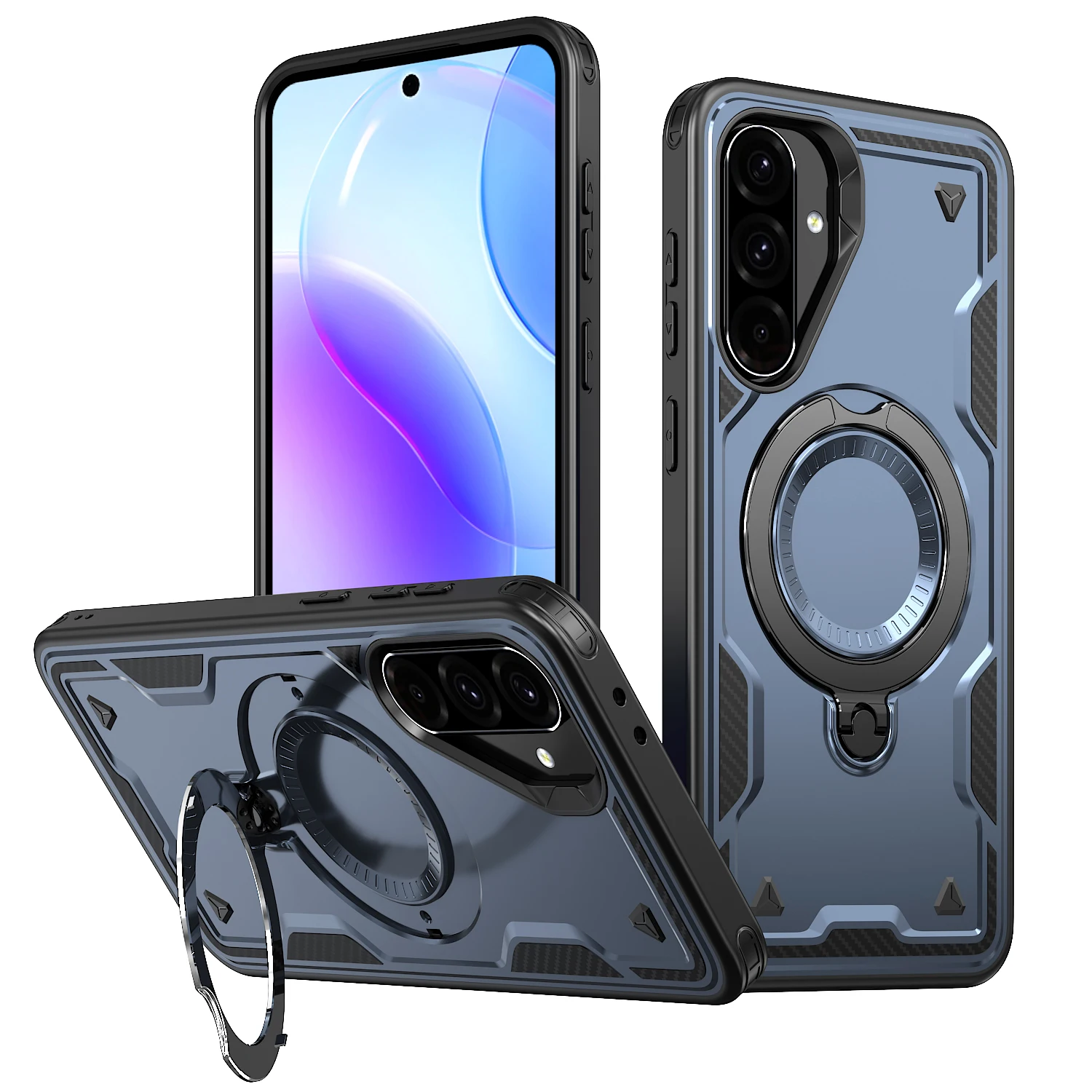 Dual Layer Shockproof Hard Cover with Ring Magnetic Fold Bracket