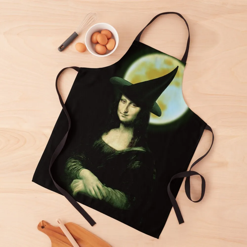 

Halloween Mona Lisa Witch Apron men's barbecue Kitchen Utensils Apron