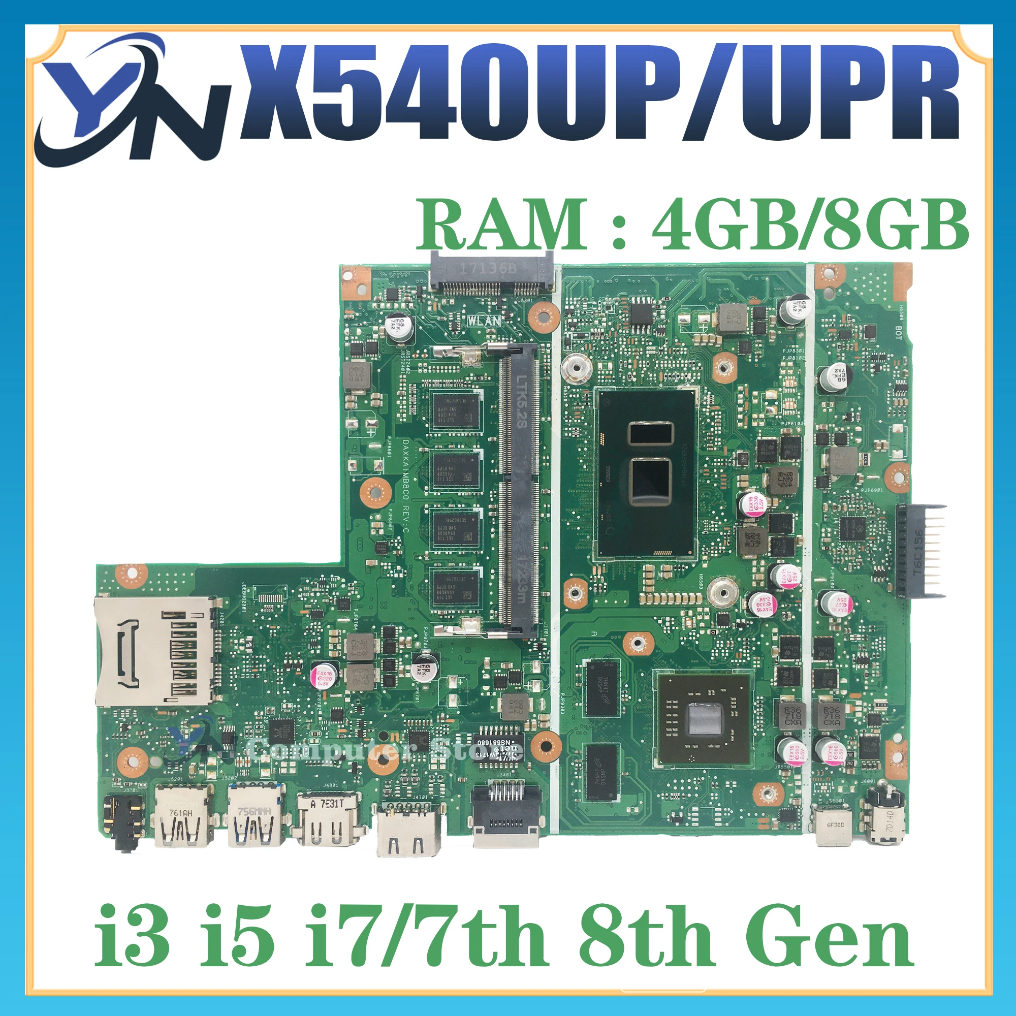 

X540UP Laptop Motherboard For ASUS VivoBook R540UP R540U X540U F540U X540UPR Mainboard 4G/8G-RAM I3 I5 I7-7th 8th 100% Test OK