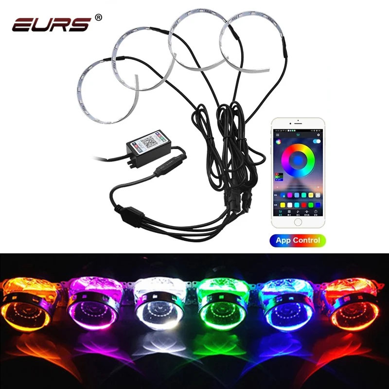 

EURS 360 Degree LED RGB APP Bluetooth Devil Demon Eyes Car Motorcycle Accessories 2.5 3.0 inch Projector Lenscar Angel Eye DRL