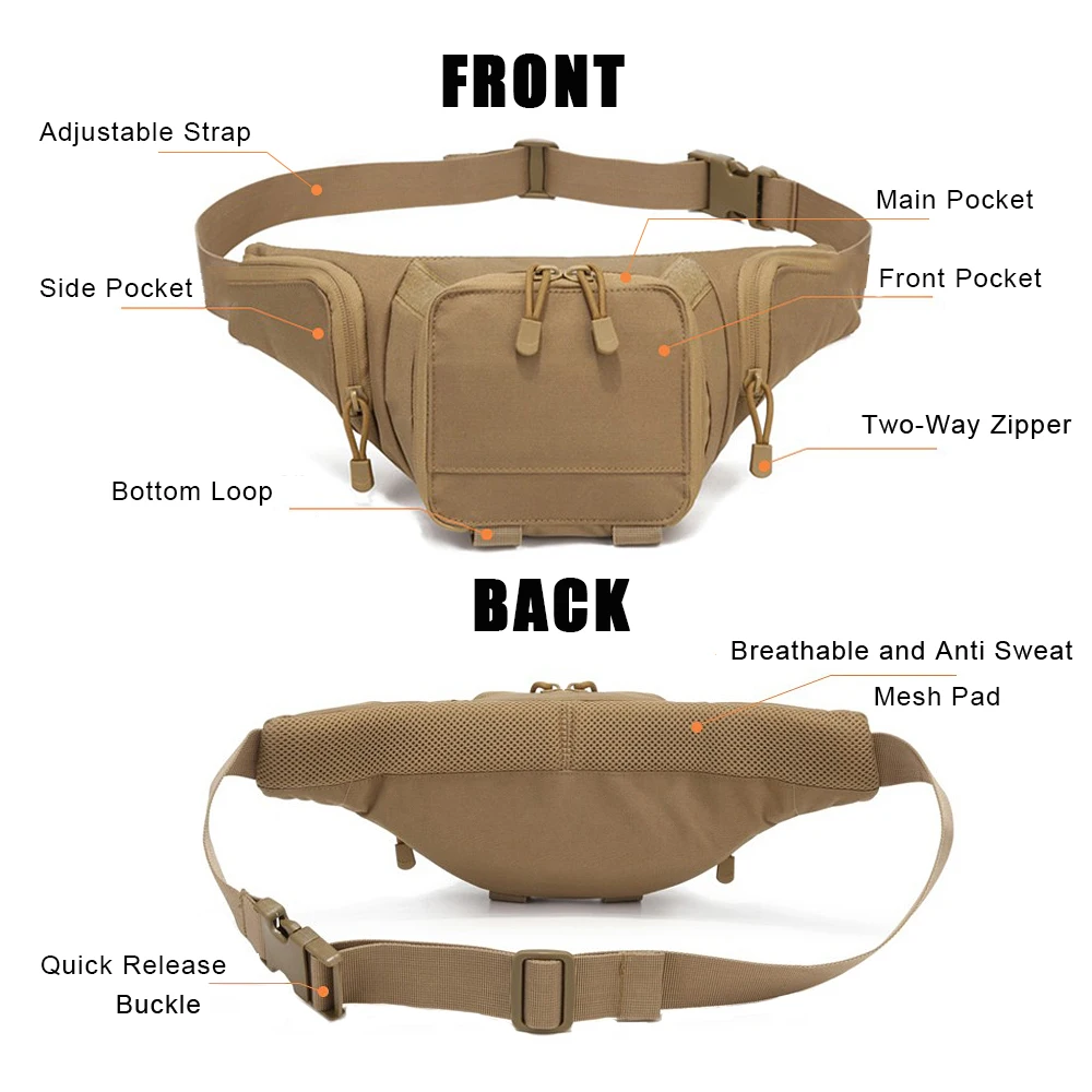 Sport Fanny Pack for Men Concealed Carry Waist Bag Hip Belt Outdoor Bumbag Waterproof Molle Pouch 4