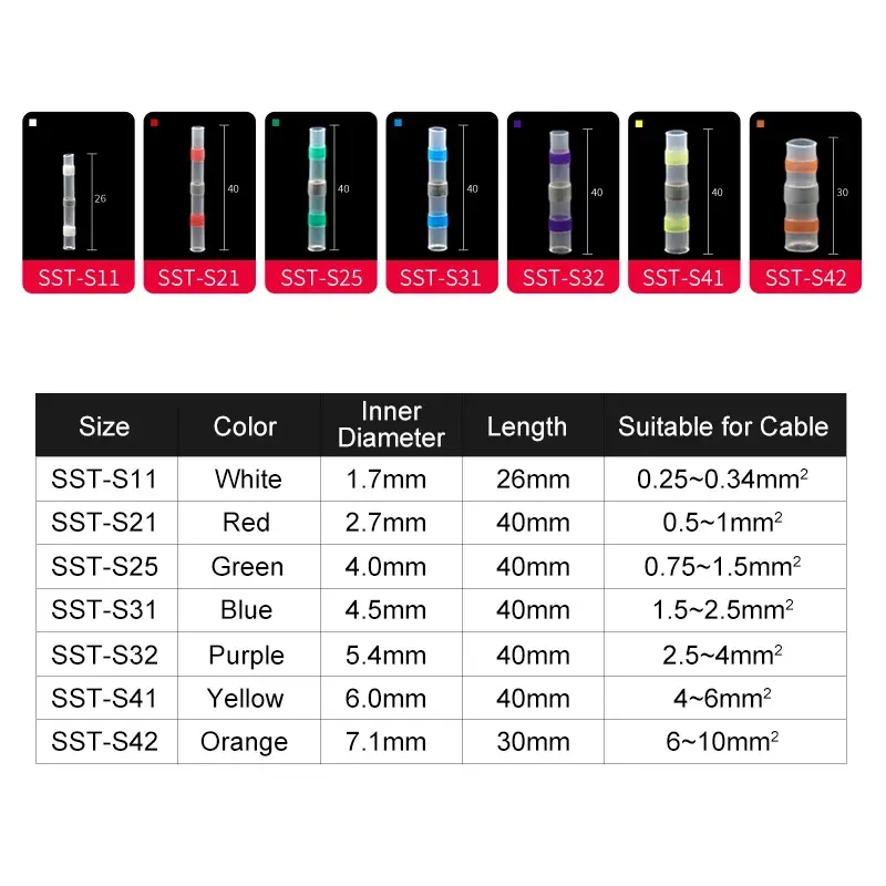 10 ~ 500pcs Solder Seal  Wire Connectors Kit Heat Shrink Butt Crimp Terminals Waterproof Electrical Cable Splice Connector - Image 2