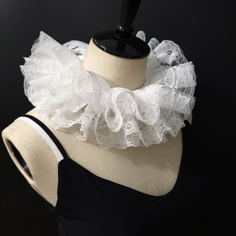 Elegant Ruffled Lace Fake Collar Layered Clown Neck Collar Tie Cosplay Costumes Accessories Sweet Detachable Shawl Wrap