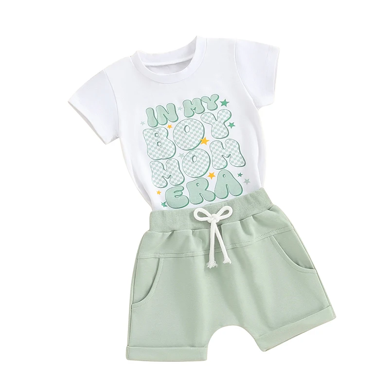 

Летняя одежда для новорожденных девочек, футболка с коротким рукавом и буквенным принтом, комплект с эластичным поясом и шортами, спортивный костюм