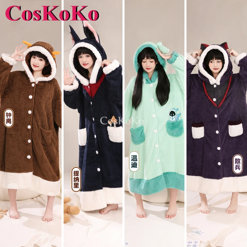 CosKoKo Scaramouche, Tignari, Zhongli, Venti 코스프레 게임 원신 임팩트 코스튬 파생 옷, 사랑스러운 잠옷, 플러시 잠옷
