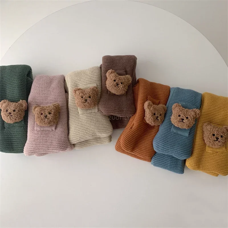 가을 겨울 귀여운 곰 뜨개질  스카프,  턱받이 양모 뜨개질, 다용도 따뜻한 어린이, 소년 소녀,  목도리
