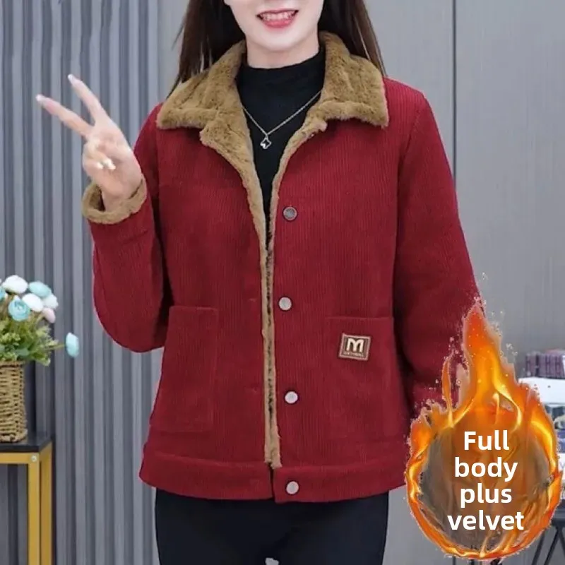 سترة دافئة مبطنة بالصوف للنساء في منتصف العمر وكبا...