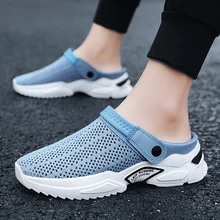  Summer New Anti-skid Men Casual Shoes Fashion Comfort Hard-wearing Half Slippers Outdoor Breathable Sandals Mesh Quality Slip-on 