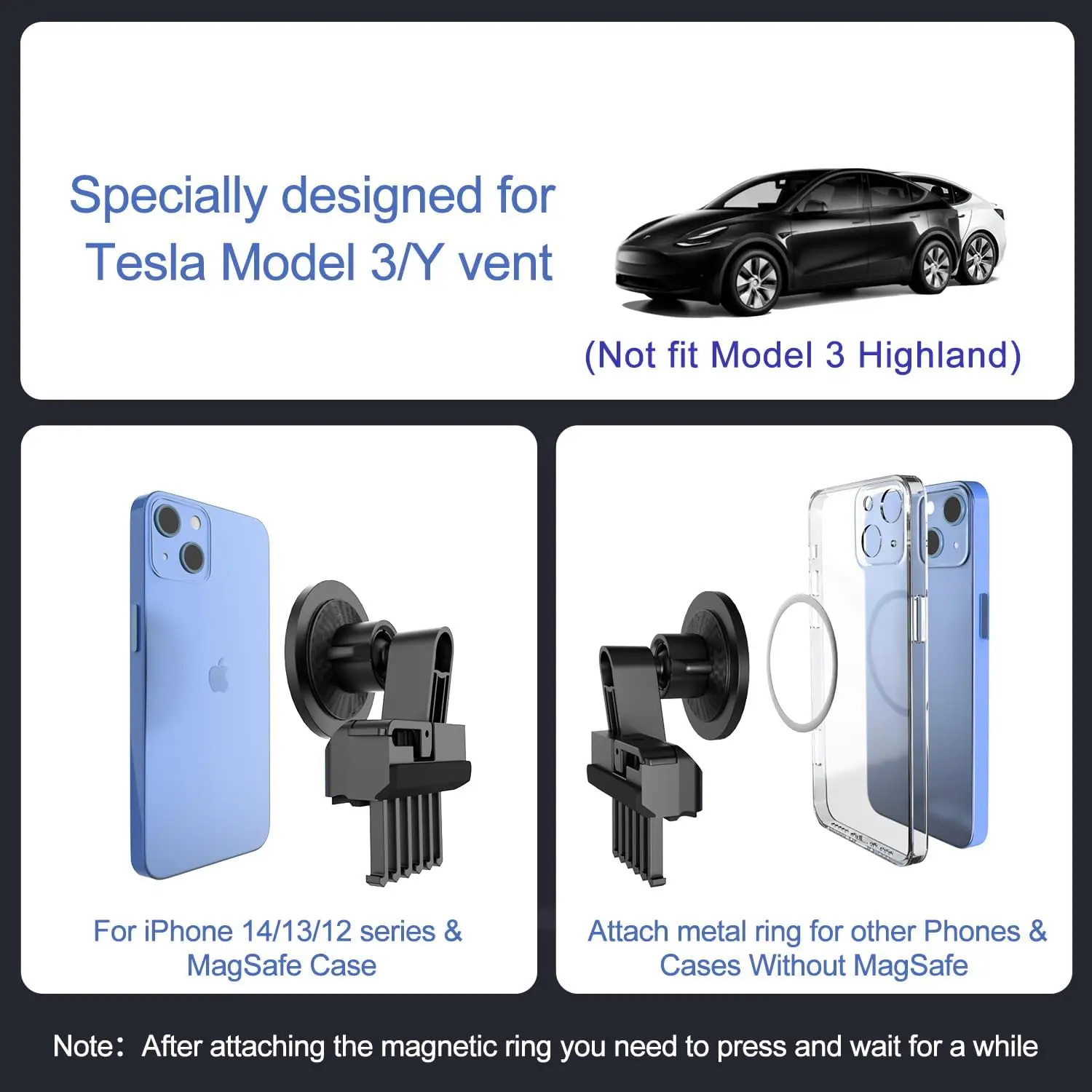 TEEQ for Tesla Model 3/Y Car Phone Holder Air Outlet Lossless Mount Magnetic Wireless Charger 15W Fast Charging Free adjustable