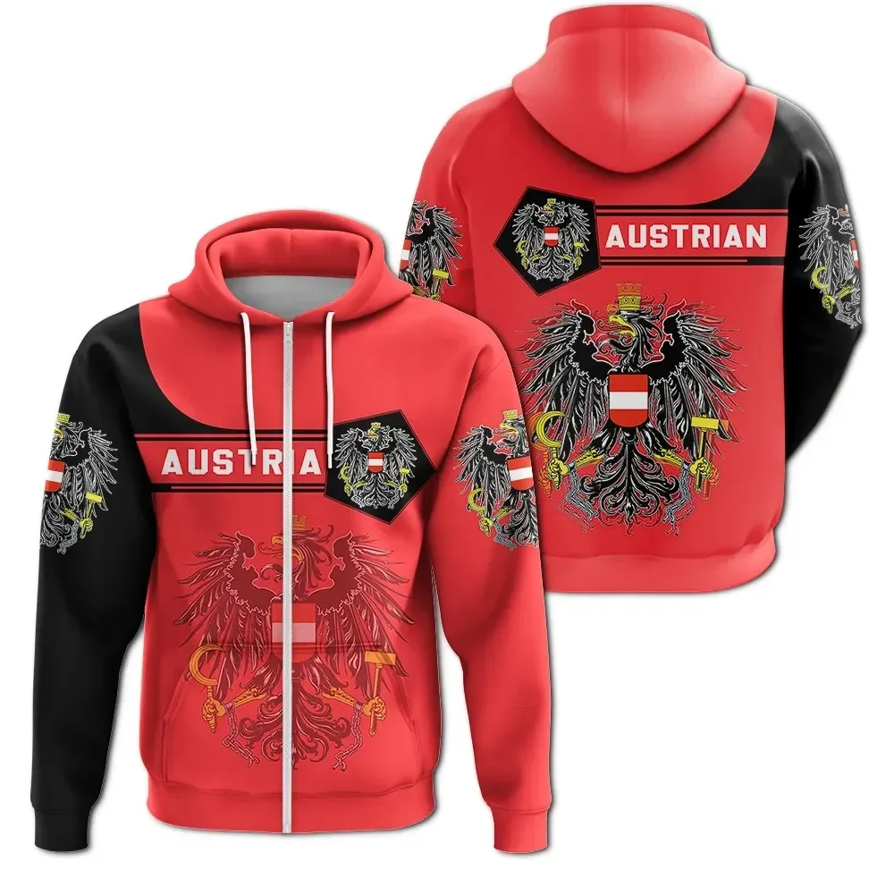 

Austria Flag Map 3D Printed Zip Up Hoodie For Men Clothes National Emblem Eagle Kids Hoody Fashion Coat Of Arms Sweatshirts Tops