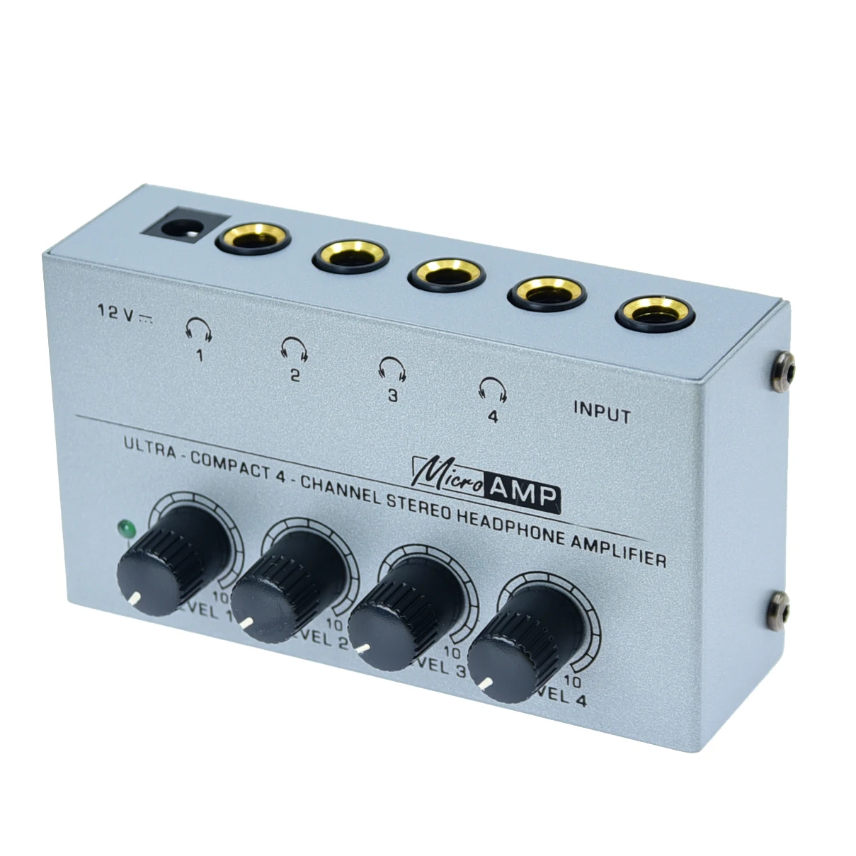 Amplificador de auriculares estéreo de 4 canales, mini divisor de  auriculares con adaptador de corriente, salida de auriculares TRS de 1/4 y  1/8