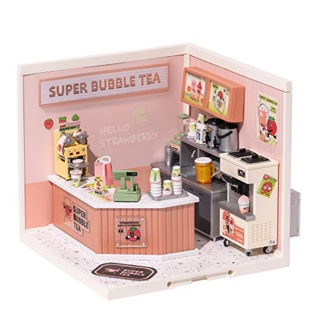 Robotime Super Store Dollhouse Model DIY Miniature House Craft Kits 130 Pieces for Adults Teen-Double Joy Bubble Tea