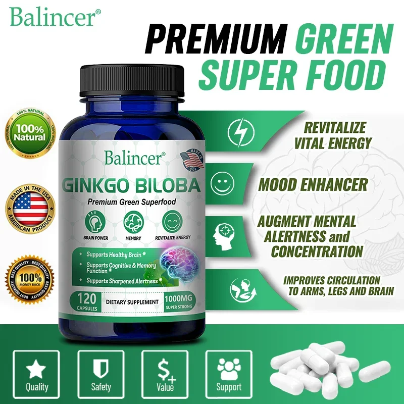 Balincer Memory and Concentration Supplement 1000mg For Clear Thinking Cognition With Ginkgo Biloba Extract Capsules