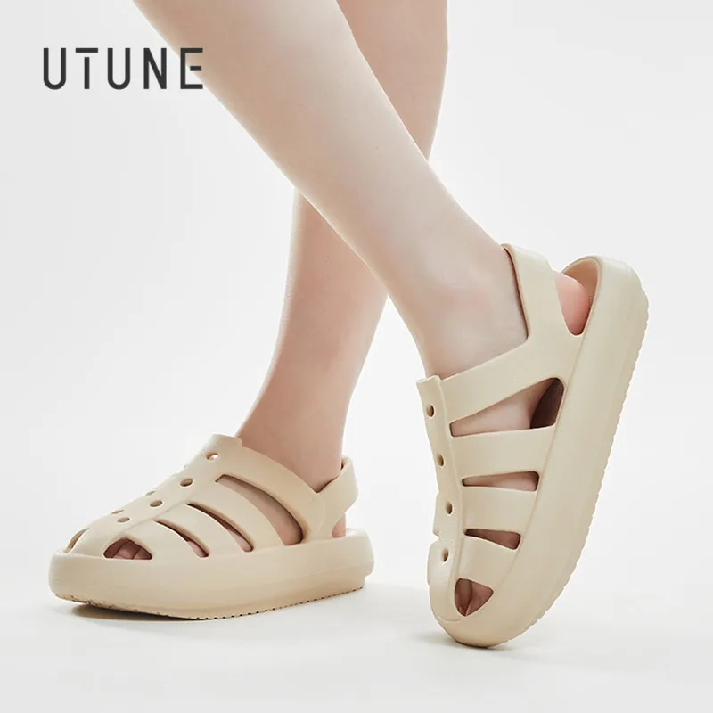 UTUNE Roman Sandals For Women Men Couple Outdoor Beach Shoes SummerThick Cushion Breathable Non-slip Platform Sandal White