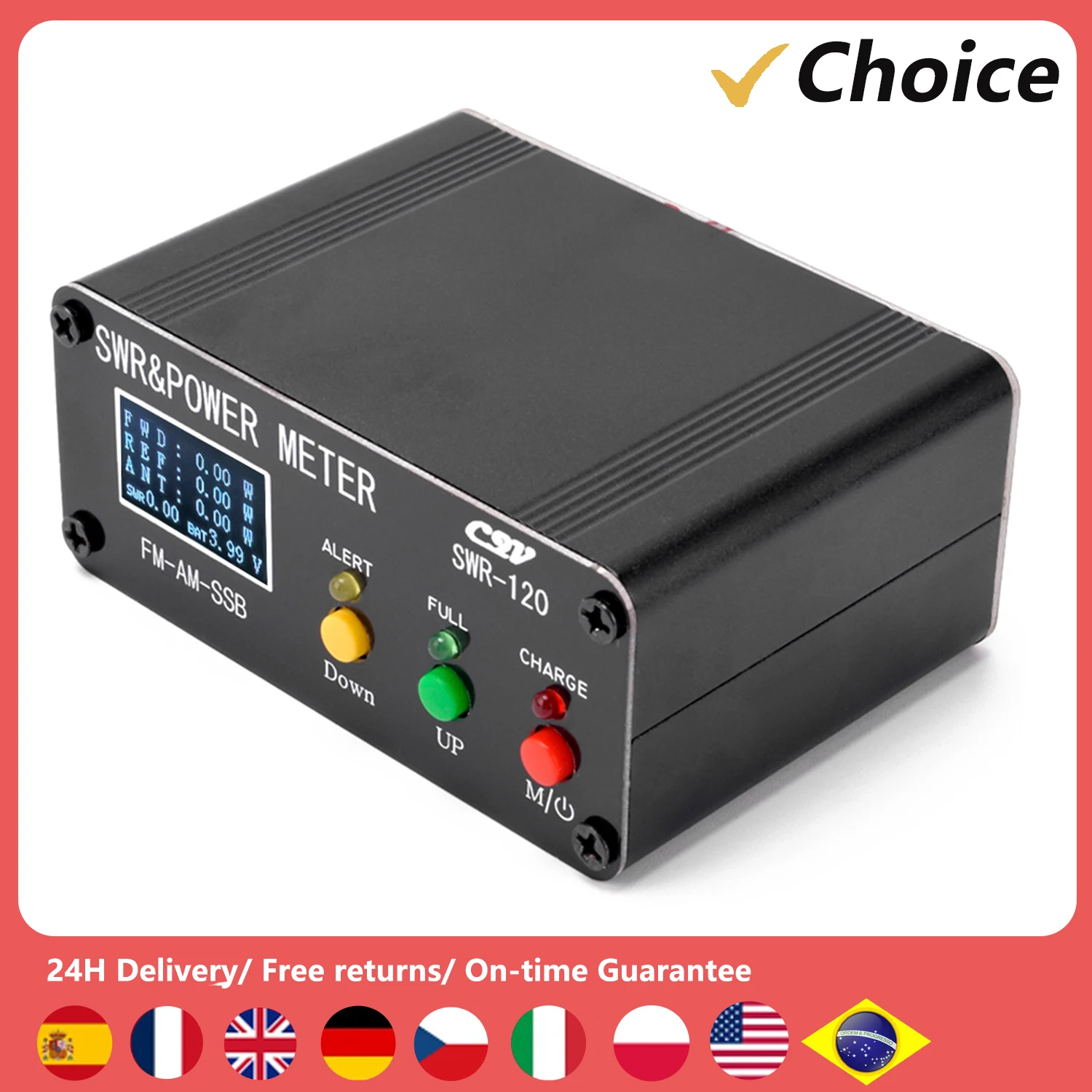 Rheross CQV-SWR120 120 W SWR en vermogen staande golfmeter hoge staande golfalarmfunctie 240 x 240 full colour HD FM-AM-SSB duurzaam eenvoudig te bedienen