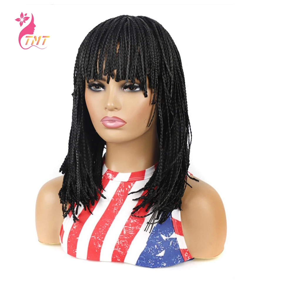 Short Fringe Bob Box Braid Wig for Black Women Braided Wigs Synthetic Wigs Neat Bangs Heat Resistant Ombre Natural Cosplay Wig synthetic hair wigs