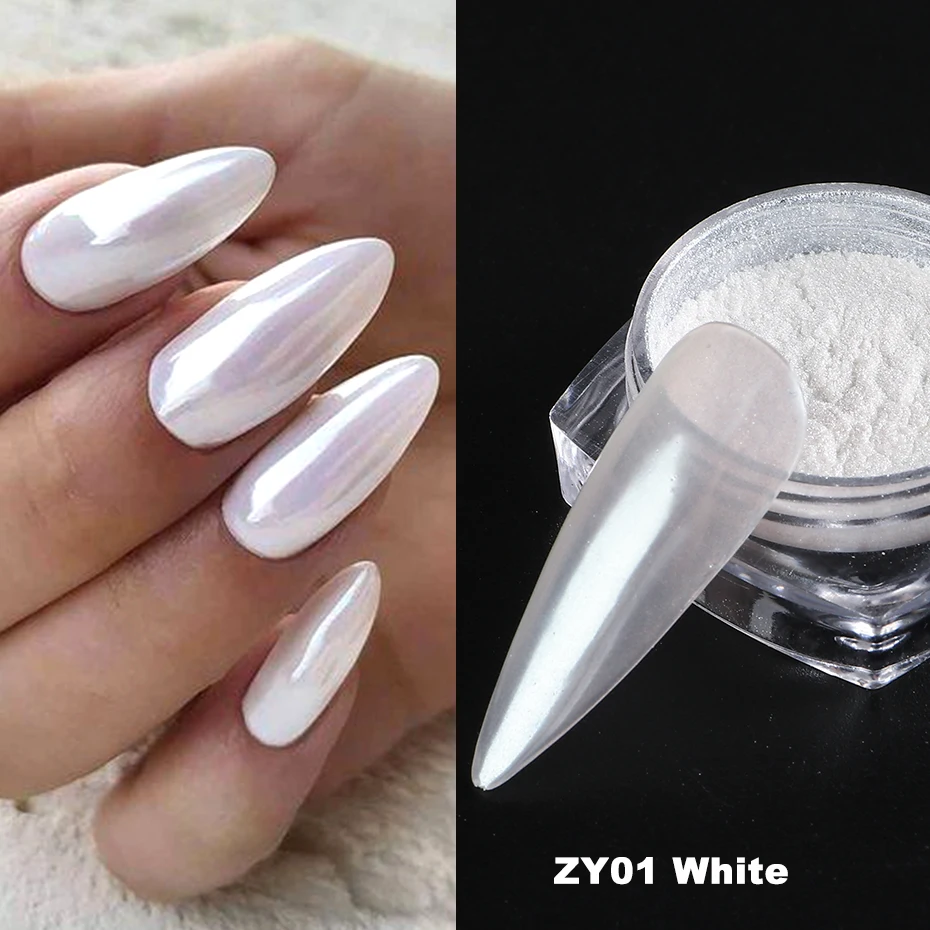 White Chrome Nail Powder Mirror Mermaid Shimmer Pearl Nail Art Pigment Fairy Powder Rubbing Dust Decorations FBZY01