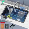 Sink Waterfall Kitchen Sink Large Single Slot Integrated Digital Display Faucet Set Kitchen Utensils Set Cold Hot Water Mixer 1