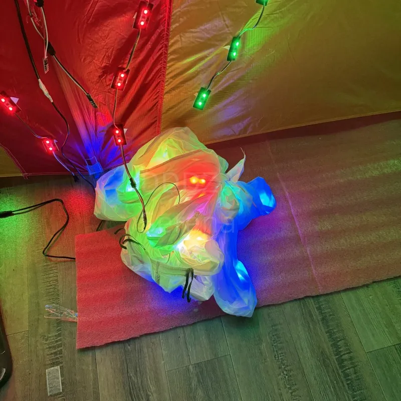 3 SQM delta LED spider red/black/yellow base 544 fabric ripstop umbrella cloth  kite with 10m tubing tails in surper high bright 5