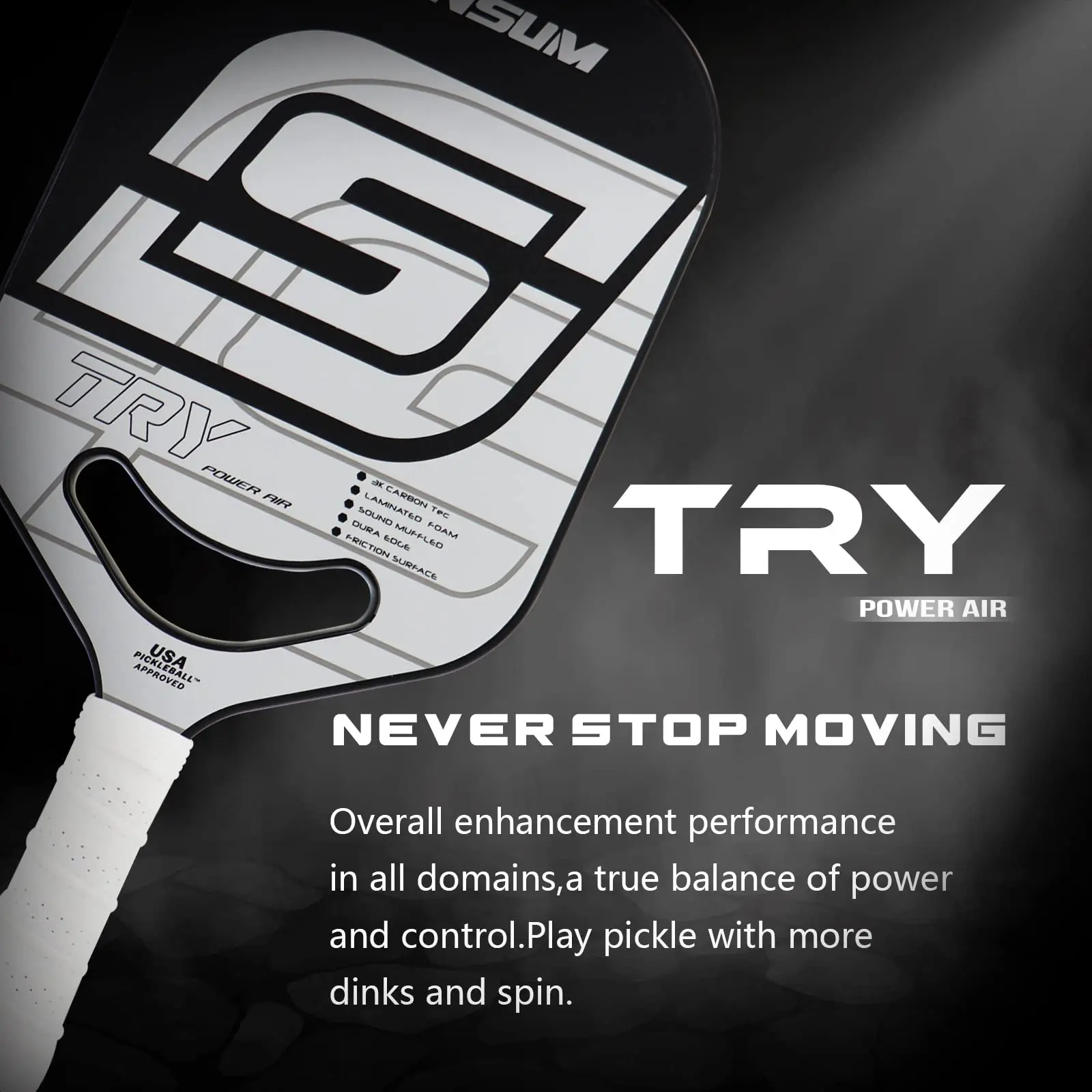 INSUM Try Pickleball Paddle, 3K Carbon Fiber, Edgeless Power, Air Series, Textured Surface, Pickleball Paddles