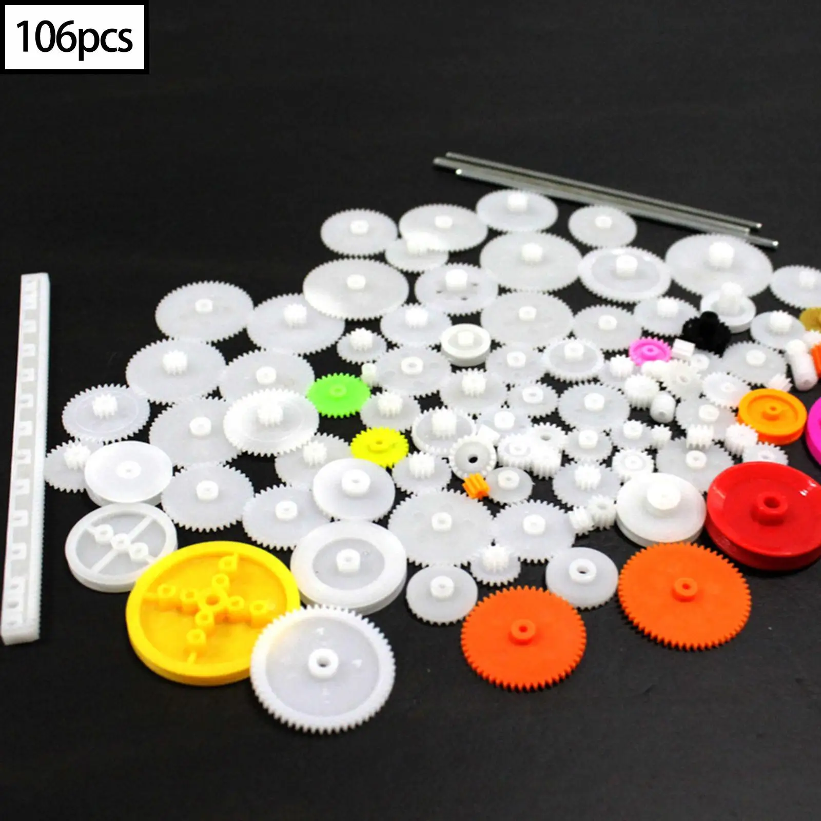 106Pcs Gear Kit Assortment Single Gears Rubber Band DIY Shaft Gear Accessories Toothed Wheels for Motor RC Car Education Toys