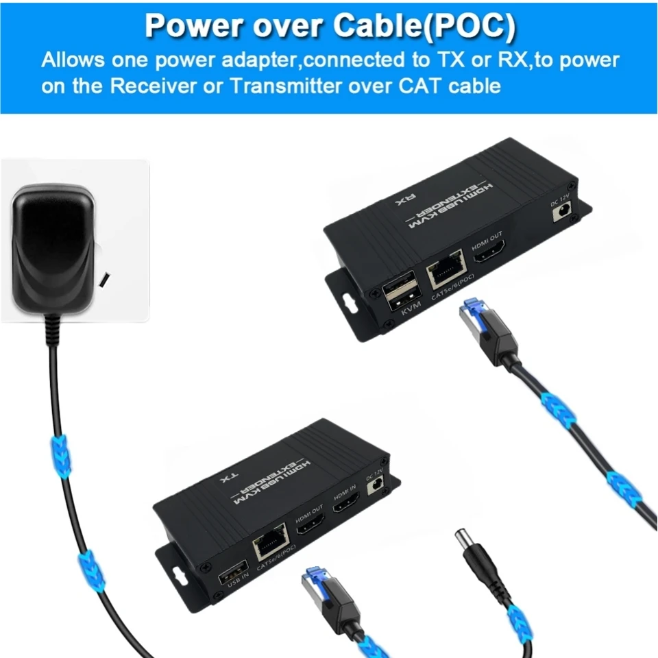 60M HDMI KVM Extender HDMI Extender mit USB KVM Steuerung RJ45 60m über IP Cat6 POC Maus Sender Empfänger für PC Computer – Detail 10