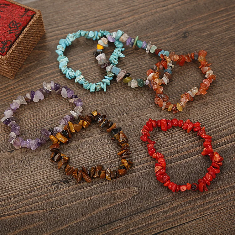 Irregular Chips Natural Stone Bracelet Women Girls Asymmetry Beads Crystal Quartz Gravel Stretch Bracelets Bangles