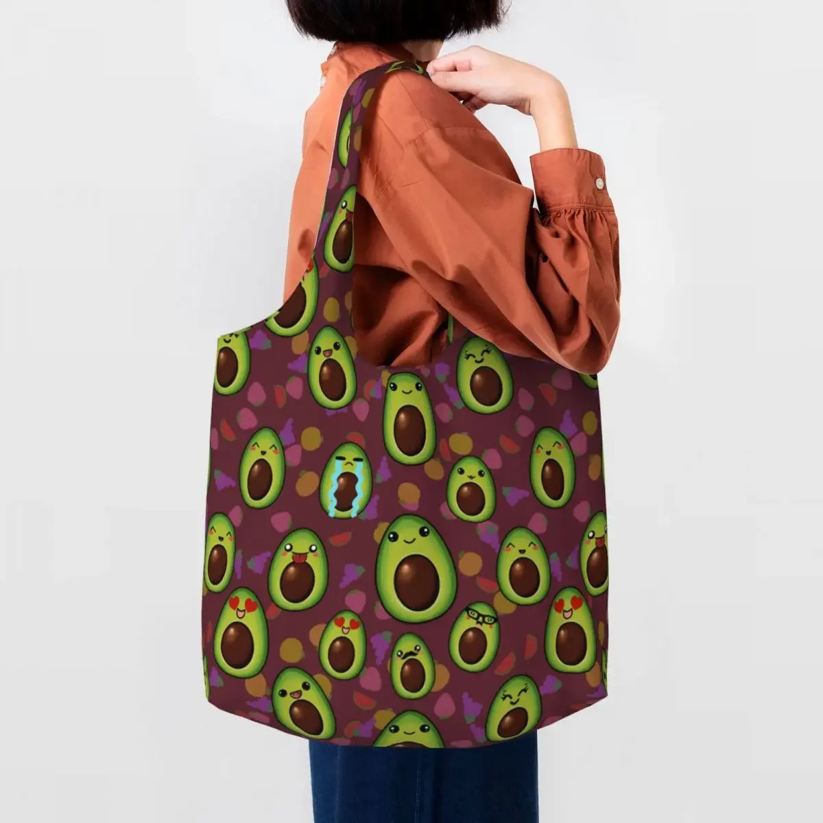 

Pace Face Fox Art Avocado Groceries Shopping Bag Canvas Shopper Shoulder Tote Bags Large Capacity Washable Fruit Vegan Handbag