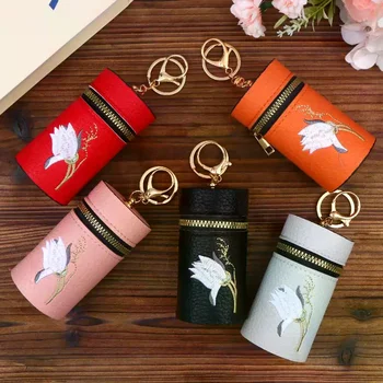 Mini pochette portatile per rossetto, elegante portamonete con ricamo floreale, portachiavi, custodia per auricolari alla moda, regalo per donna