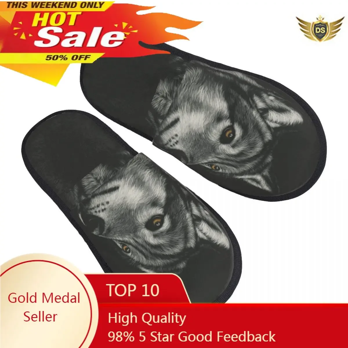 

Men Women Plush Indoor Slippers Portrait Of Wolf Warm Soft Shoes Home Footwear Autumn Winter