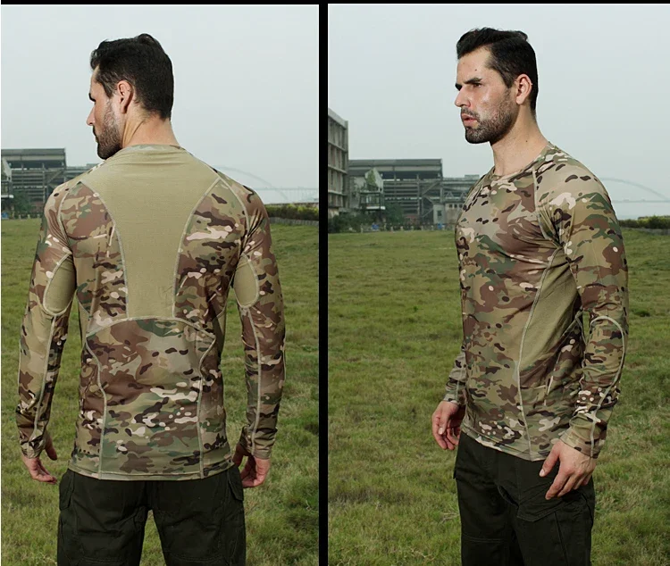 New Tactical Camouflage Mesh Elastic Quickdry T-shirts O-neck Long Sleeve Tees MC MTP MCA