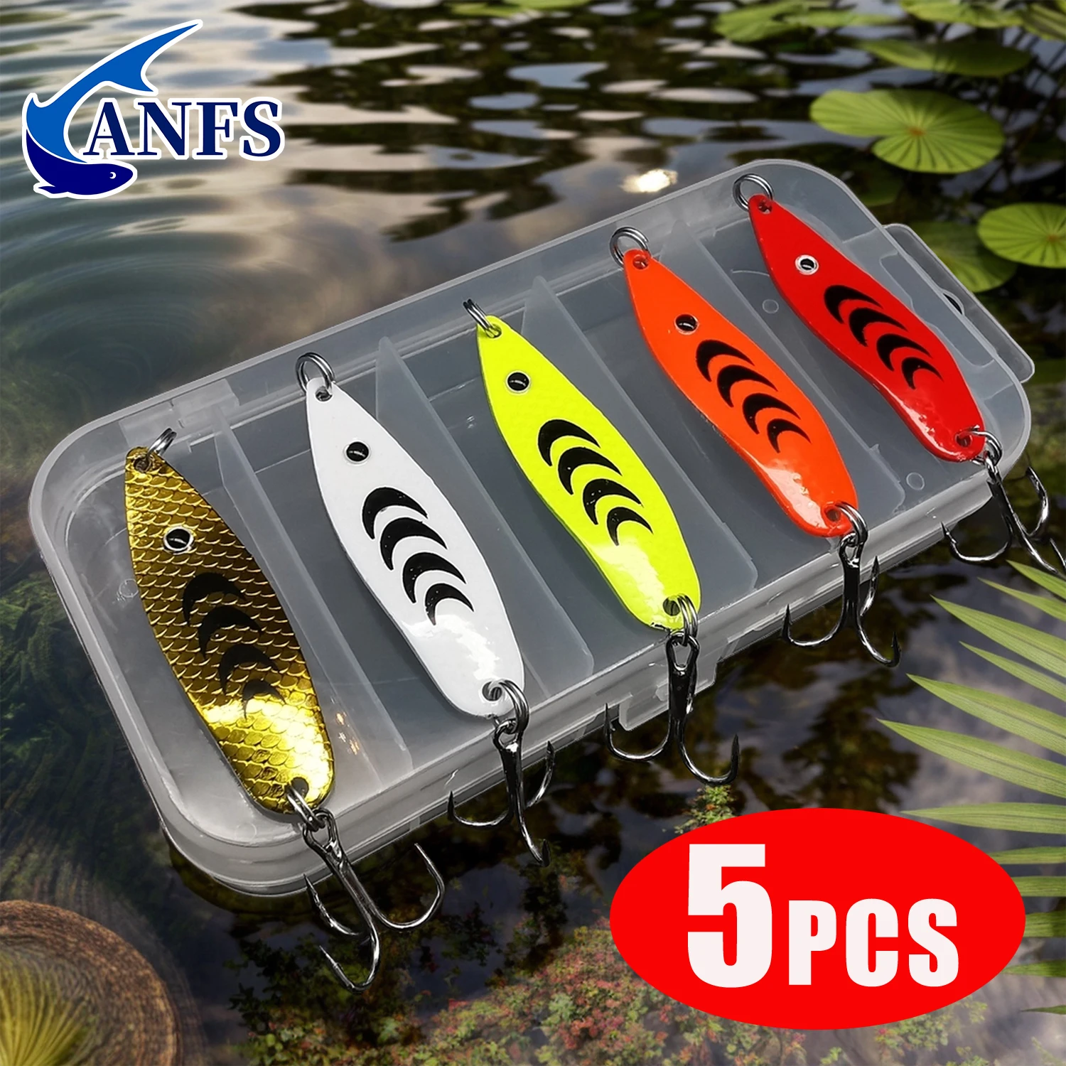 ANFS 5pcs Trout Spoon Fishing Lures with Box Spinner Artificial Baits ...