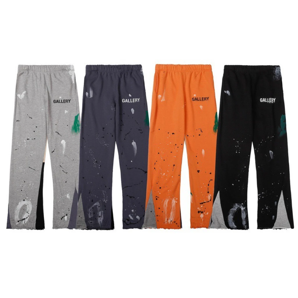 

Hand-painted splash-ink stitching drawstring high street casual trousers micro flare Pants men women