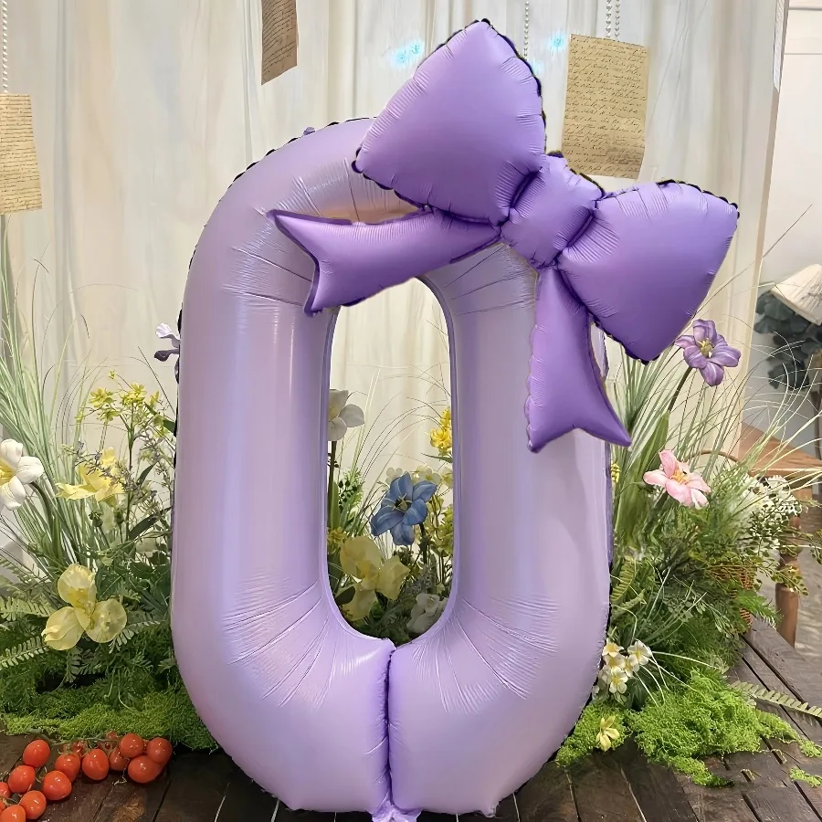 2 Stück 40 Zoll große cremefarbene und lila Zahlenballons 0-9 mit Schleife, Kinder- und Erwachsenen-Geburtstagsdekoration, festliche Partyartikel, Jubiläumsballons – Detail 3