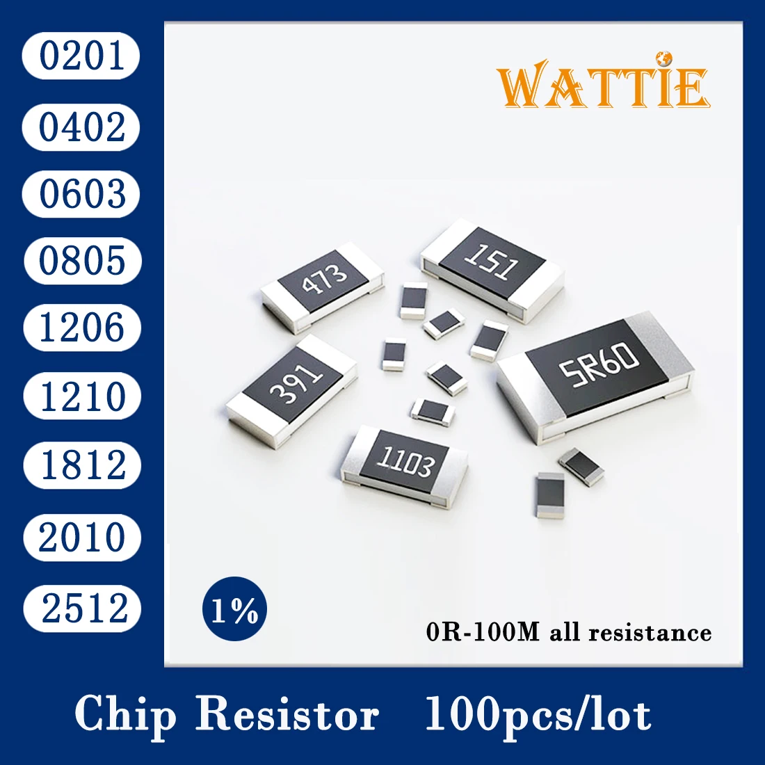 

SMD chip resistor 1% 0201 0402 0603 0805 1206 1210 1812 2010 2512 0R 0.01R 0.1R 1R 10R 100R 1K 10K 100K 1M 10M 100M 100PCS/LOT