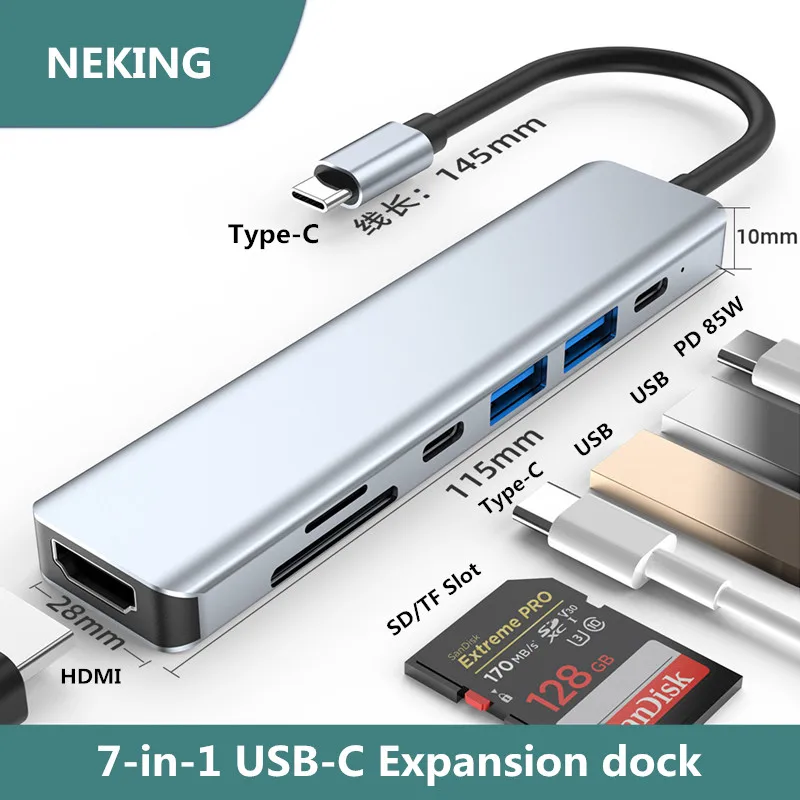 

7-in-1 Type-C Hub Expansion Dock HDMI / PD Charging / USB3.0 / Type-C Date / SD / TF Slot Mobile Phone Laptop Splitter Converter