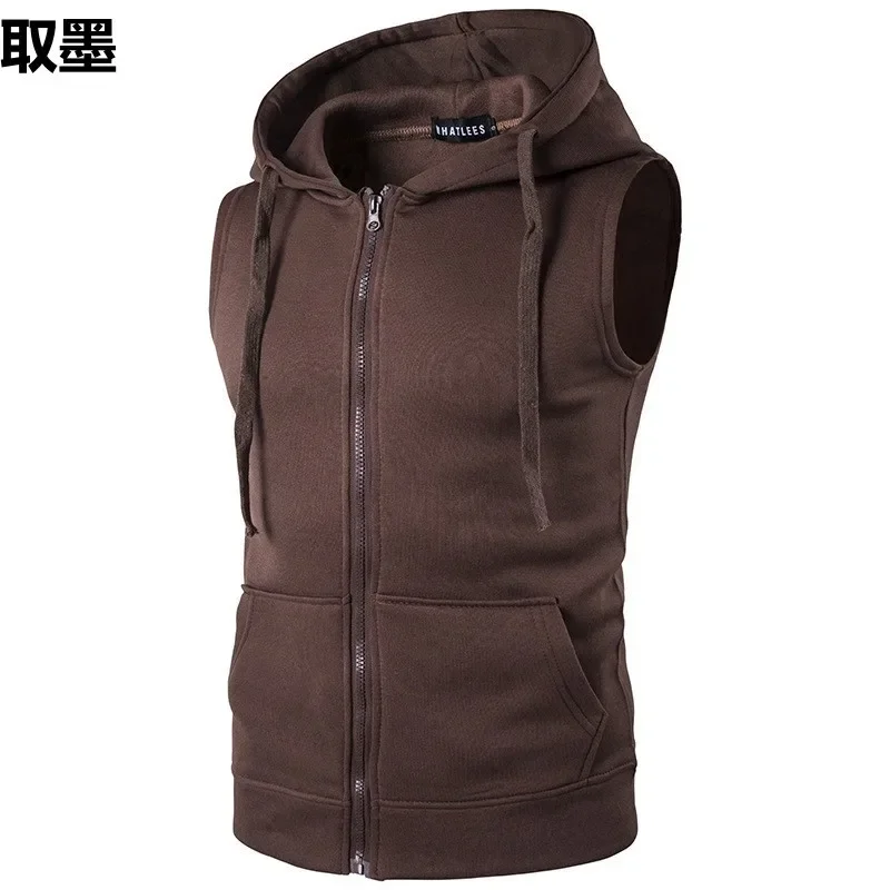 Mens Vest Trendy Men's Sports Capuchion Jacket Vest Zipper Up Hooded Sleeveless Gym Fitness Wearable Wireless Electronics