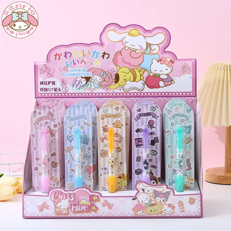 

Ручка гелевая Sanrio 25 шт., принадлежности для школы и студентов, милый костюм Kuromi Melody, креативный защитный чехол для ручки для декомпрессии, офисные карандаши, 0,5