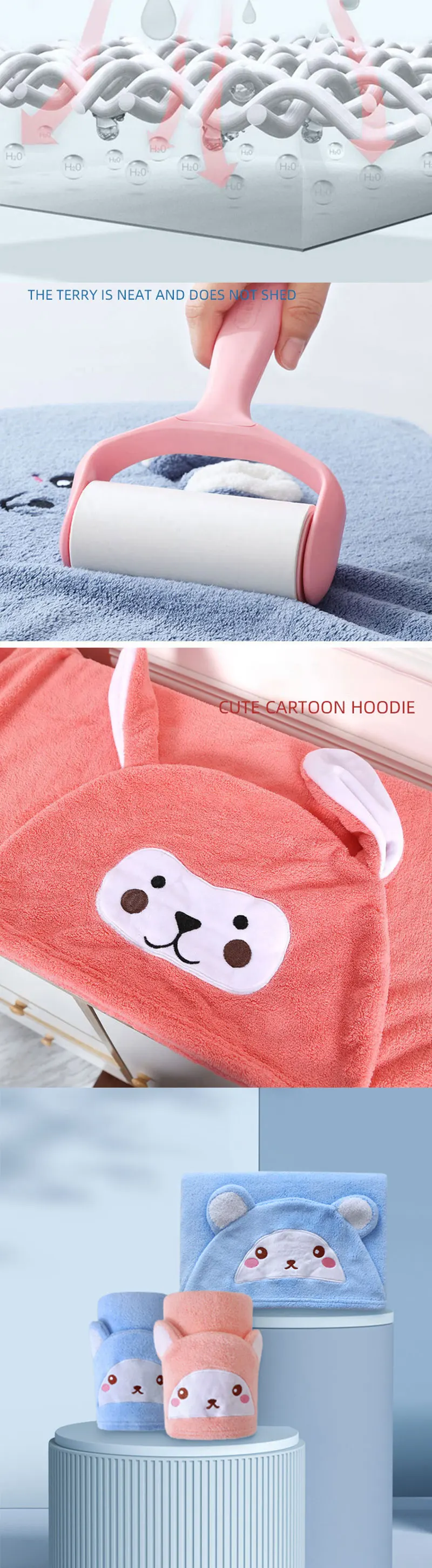Children's Bath Towel Coral Velvet Baby Baby Hooded Large Towel Soft Absorbent Beach Cartoon with Hat Bucket Tent Bathrobe
