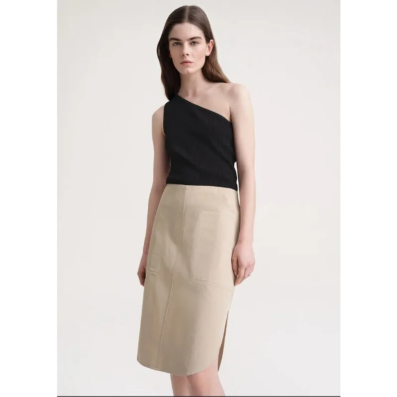 

TT Summer/Spring Women Skirt Casual Cotton Solid Color Zipper-Up Mini Skirt High Waist Vintage Office Lady Arc-Shape