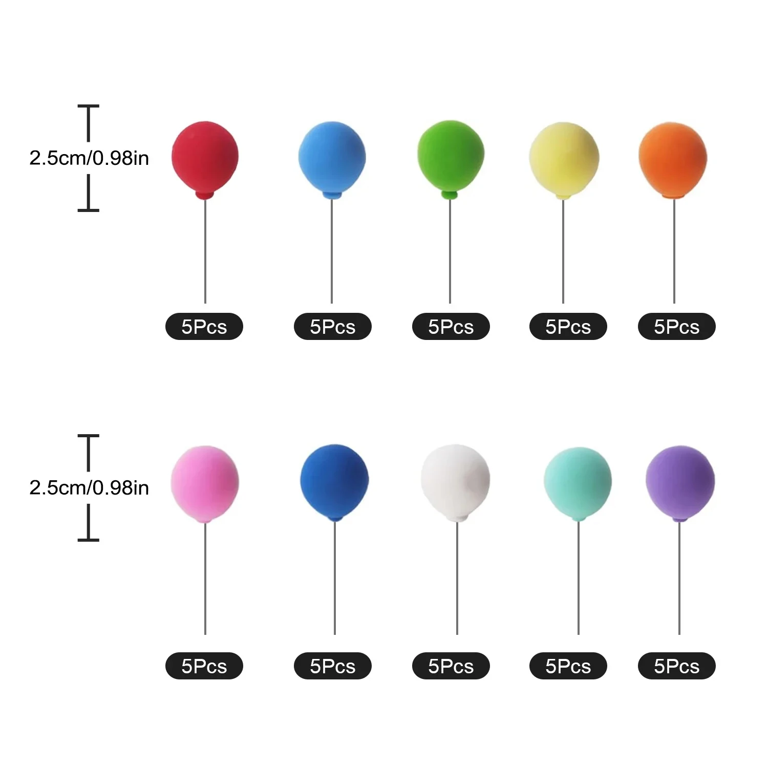 50 Stück Ballon-Kuchenaufsätze – bunte Mini-Kugeln, Cupcake-Dekoration für Geburtstag, Hochzeit, Partyzubehör (nicht giftig) – Detail 2