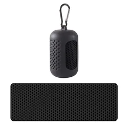 Portable Circular Silicone-Wrapped Quick-Dry Cooling Towel for Sports & Beach Activities (Black)