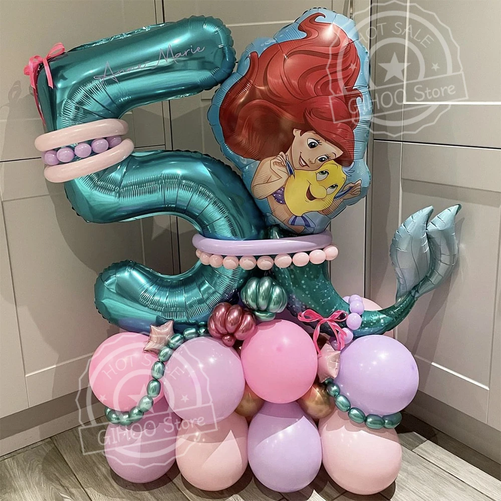 

29pcs/Set Disney Mermaid Ariel Princess Balloons 30inch Tiffany Blue Number Foil Globos Little Mermaid Birthday Party Decoration