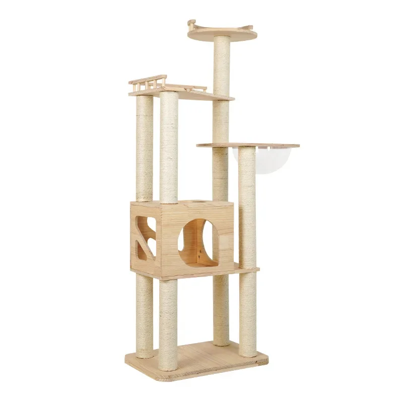 

foreign trade solid wood cat climbing frame large luxury one-piece cat climbing frame wooden cat tree nest multifunctional toy