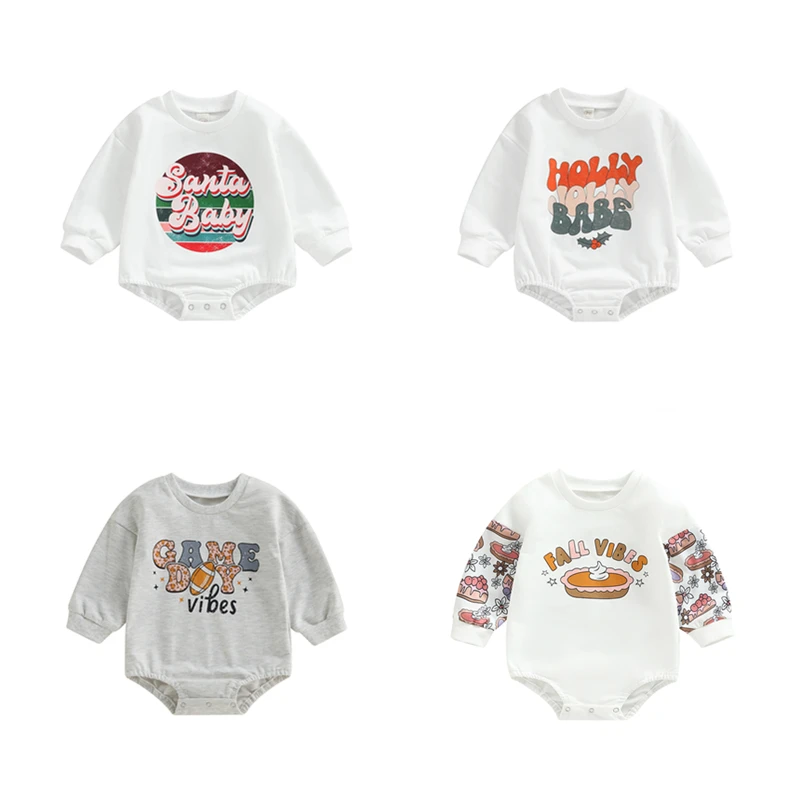 

Baby Bodysuits Fall Spring Newborn Boys Girls Long Sleeve Crew Neck Letters Print Shorts Jumpsuit for Casual Daily Streetwear